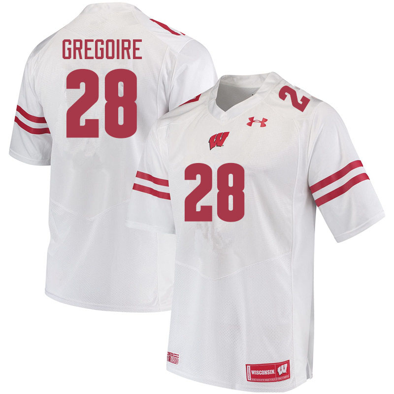 Men #28 Mike Gregoire Wisconsin Badgers College Football Jerseys Sale-White - Click Image to Close